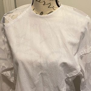 Vintage Pullover Blouse Floral Design White Size 2
